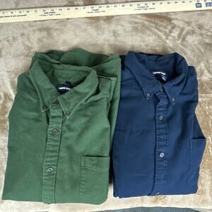 Pair of men’s 2XL Lands End Flannel Shirts Cotton navy blue and green